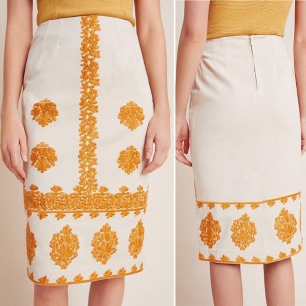 Anthropologie 12 Verona embroidered pencil skirt